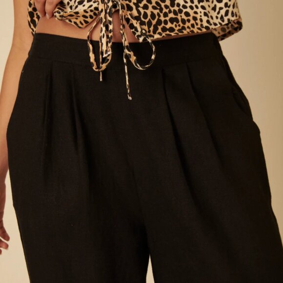 Nobody's Child Black Linen-blend Parker Wide Leg Trousers - US10 - Picture 3 of 7